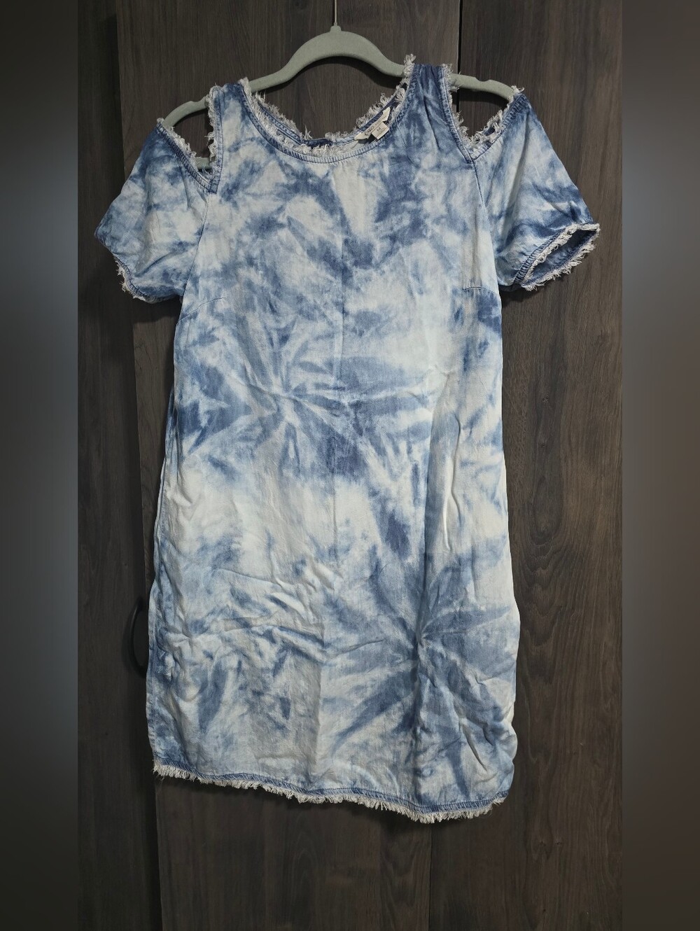Cato Blue Tie-Dye Cold-Shoulder Dress With Fringe Size Medium Soft Materials